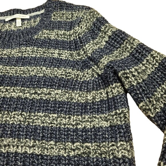 Victorias‎ Secret Womens L Sweater Bulky Blue Gray Stripe Chunky Knit Wool Blend - Picture 4 of 13